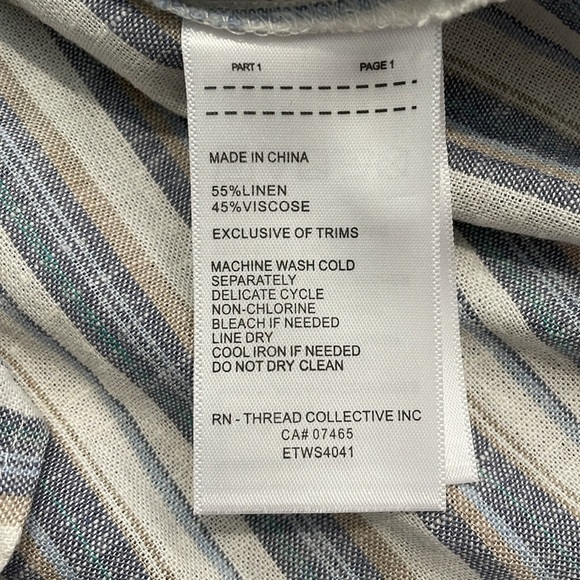 Ellen Tracey Linen Blend Striped Button-Up Women's Top Cream Tan Blue Small - Picture 8 of 9